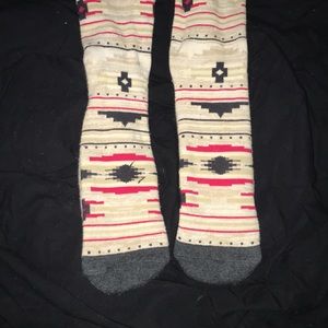 aztec printed tan, red, blue socks